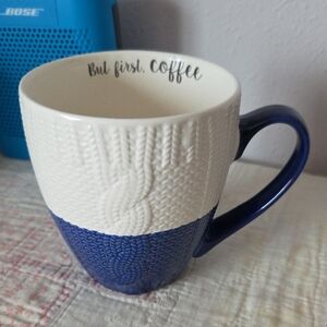 Blue and White Knit Sweater Look Coffee Mug